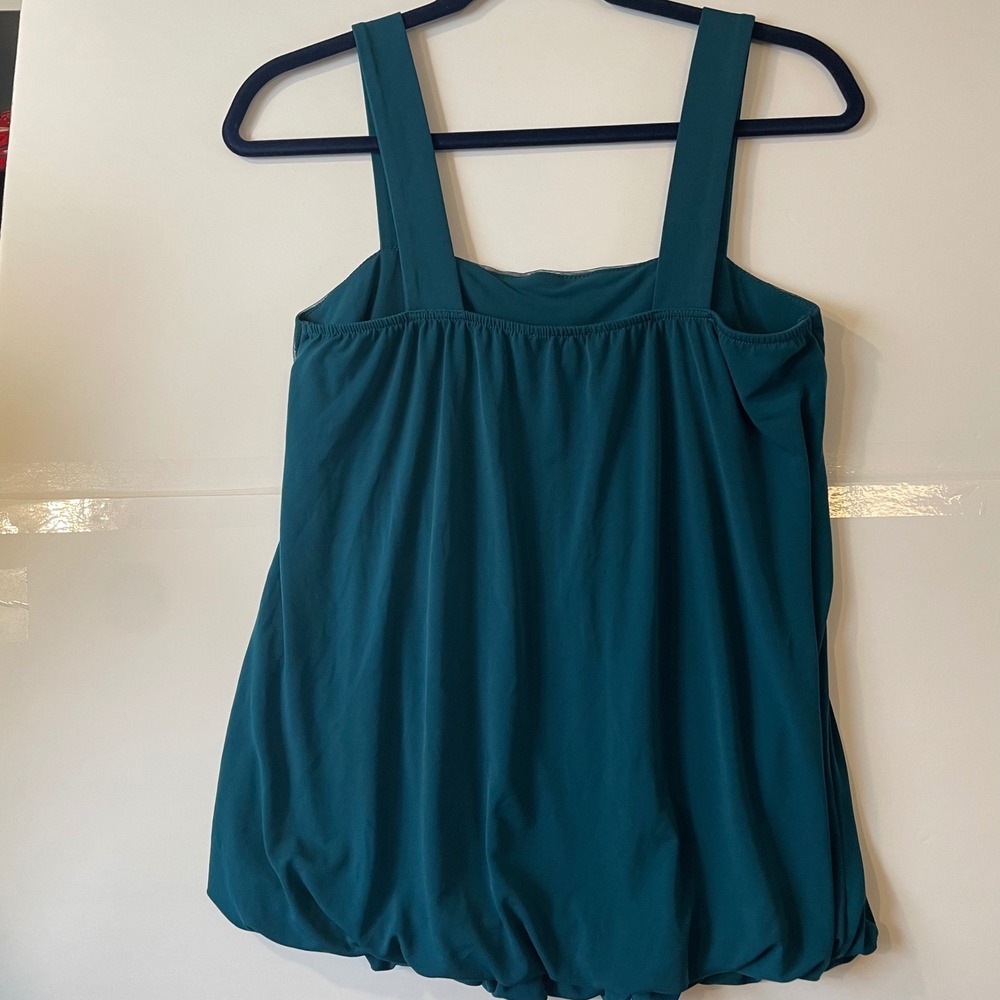 Express Teal Blue Sequin Bubble Hem Sleeveless Top Square Neck Pleated Medium - Picture 5 of 5